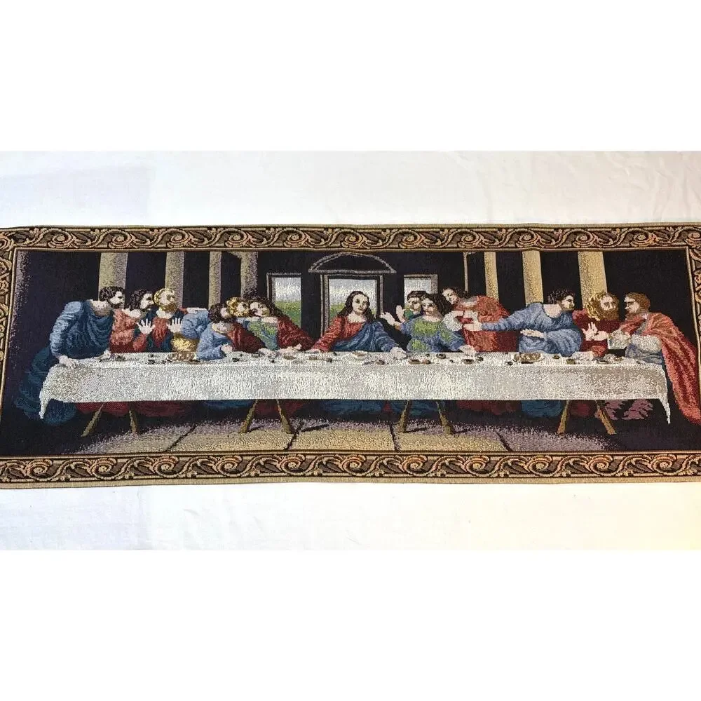Vintage Woven “Last Supper” Tapestry Table Runner Religious Decor, Wall Hanging